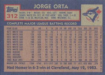 1984 Topps #312 Jorge Orta Back