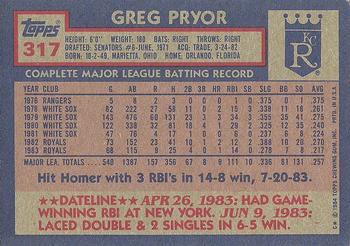 1984 Topps #317 Greg Pryor Back