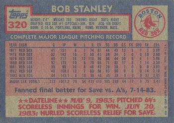 1984 Topps #320 Bob Stanley Back