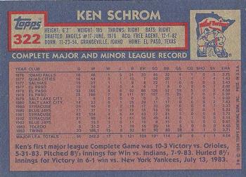1984 Topps #322 Ken Schrom Back