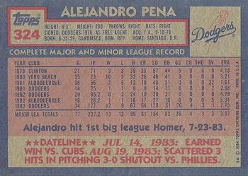 1984 Topps #324 Alejandro Pena Back