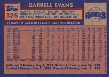 1984 Topps #325 Darrell Evans Back
