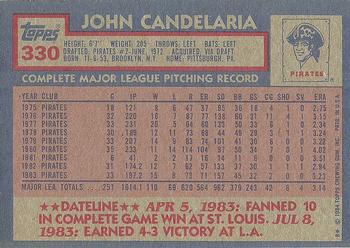 1984 Topps #330 John Candelaria Back