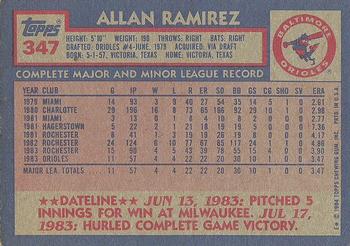 1984 Topps #347 Allan Ramirez Back