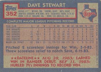 1984 Topps #352 Dave Stewart Back