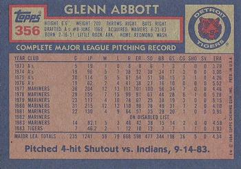 1984 Topps #356 Glenn Abbott Back