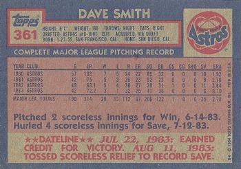 1984 Topps #361 Dave Smith Back