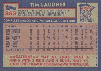 1984 Topps #363 Tim Laudner Back