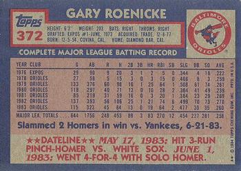 1984 Topps #372 Gary Roenicke Back
