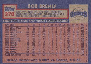 1984 Topps #378 Bob Brenly Back