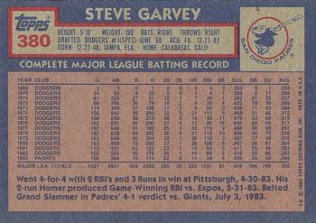 1984 Topps #380 Steve Garvey Back