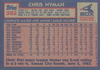 1984 Topps #382 Chris Nyman Back
