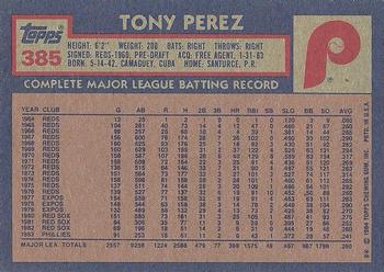 1984 Topps #385 Tony Perez Back
