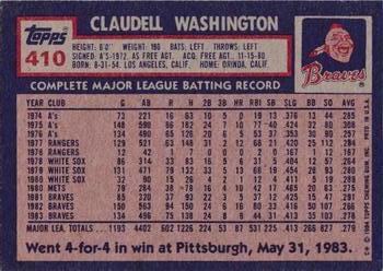 1984 Topps #410 Claudell Washington Back