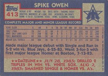 1984 Topps #413 Spike Owen Back