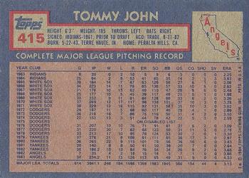 1984 Topps #415 Tommy John Back