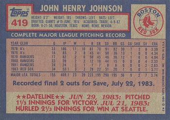 1984 Topps #419 John Henry Johnson Back
