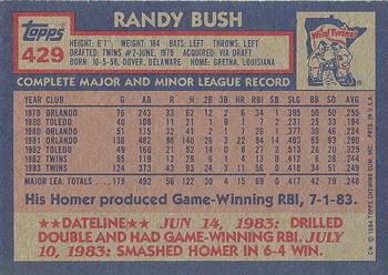 1984 Topps #429 Randy Bush Back