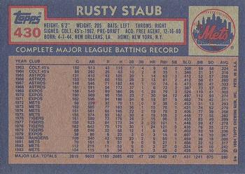 1984 Topps #430 Rusty Staub Back