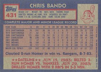 1984 Topps #431 Chris Bando Back