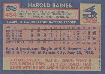 1984 Topps #434 Harold Baines Back