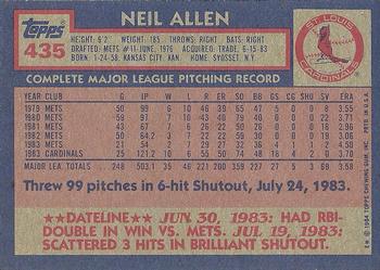 1984 Topps #435 Neil Allen Back