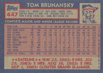1984 Topps #447 Tom Brunansky Back