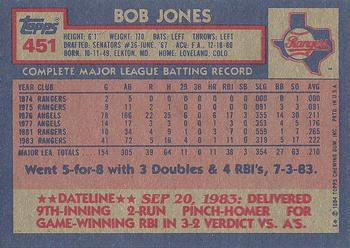 1984 Topps #451 Bob Jones Back
