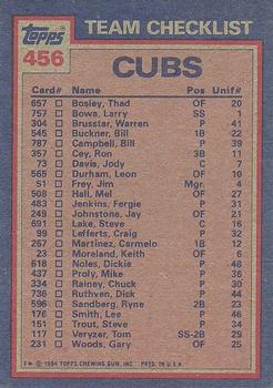 1984 Topps #456 Cubs Leaders / Checklist (Keith Moreland / Fergie Jenkins) Back