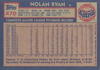1984 Topps #470 Nolan Ryan Back
