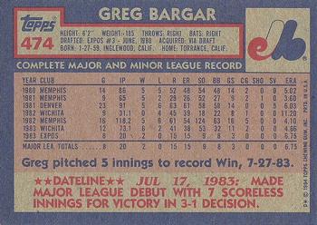 1984 Topps #474 Greg Bargar Back