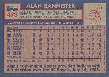 1984 Topps #478 Alan Bannister Back