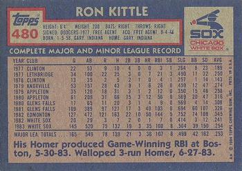 1984 Topps #480 Ron Kittle Back