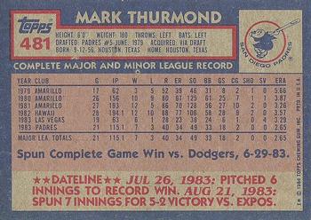 1984 Topps #481 Mark Thurmond Back