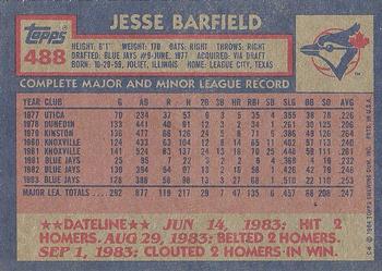 1984 Topps #488 Jesse Barfield Back