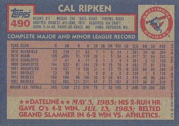 1984 Topps #490 Cal Ripken Back