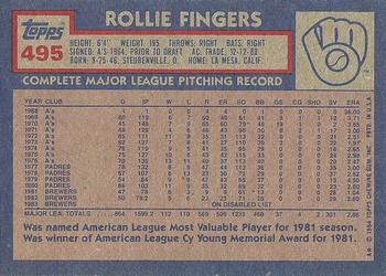 1984 Topps #495 Rollie Fingers Back