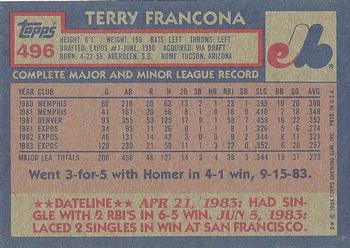 1984 Topps #496 Terry Francona Back