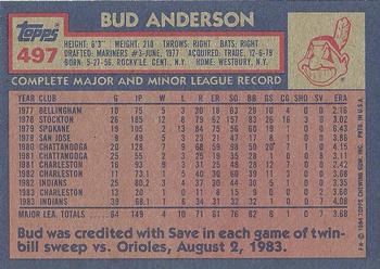 1984 Topps #497 Bud Anderson Back
