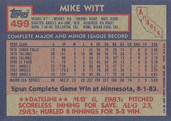 1984 Topps #499 Mike Witt Back