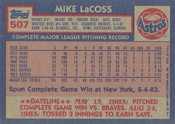 1984 Topps #507 Mike LaCoss Back