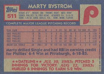 1984 Topps #511 Marty Bystrom Back