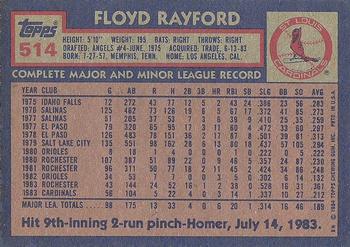 1984 Topps #514 Floyd Rayford Back