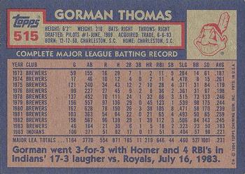 1984 Topps #515 Gorman Thomas Back