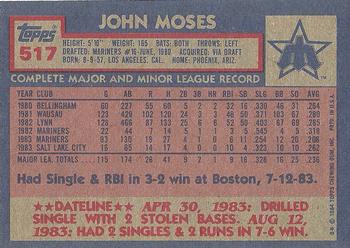 1984 Topps #517 John Moses Back