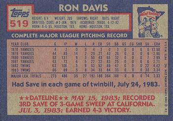 1984 Topps #519 Ron Davis Back