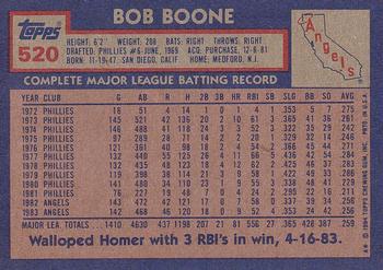 1984 Topps #520 Bob Boone Back