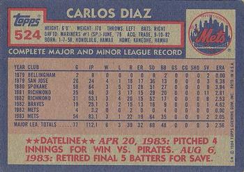 1984 Topps #524 Carlos Diaz Back