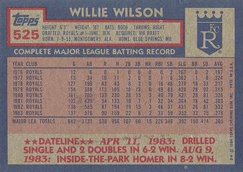 1984 Topps #525 Willie Wilson Back