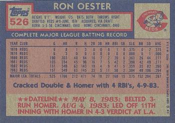 1984 Topps #526 Ron Oester Back